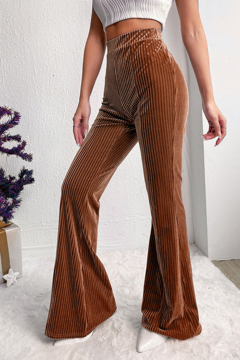 Solid Color High Waist Flare Corduroy Pants